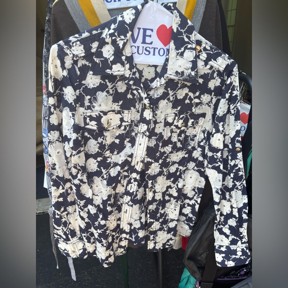 Tory Burch Navy and cream Floral Button-Up Shirt